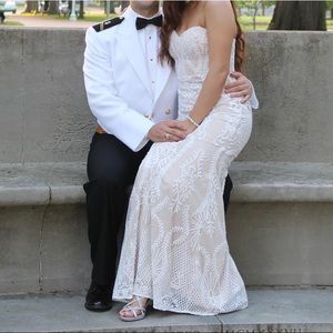 Lulu’s White & Nude Strapless Dress
